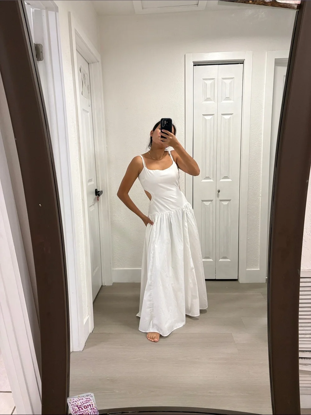 Abercrombie & Fitch White Spaghetti-Strap Maxi Dress with Side Cutouts